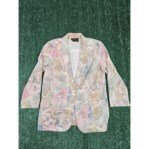 Vintage Toni Garment Blazer Womens Small Pastel Floral Painted 80s USA Slouchy